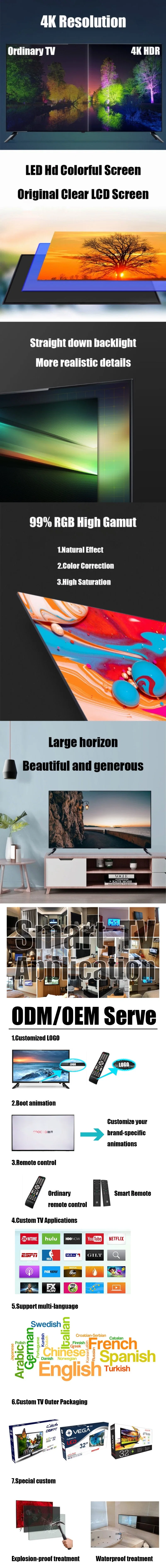Wholesale Custom OEM New 98&quot;32&quot;42&quot;43&quot;50&quot;55&quot;65&quot; Inch HiFi Speakers Music Model LCD Display Screen Analog or Digital Television Smart LCD Android LED 4K TV Price